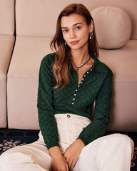 The Green Lapel Ribbed Textured Knit Top | Rihoas
