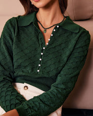 The Green Lapel Ribbed Textured Knit Top | Rihoas