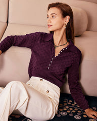Purple Pearl Buttons Knit Tee | Rihoas