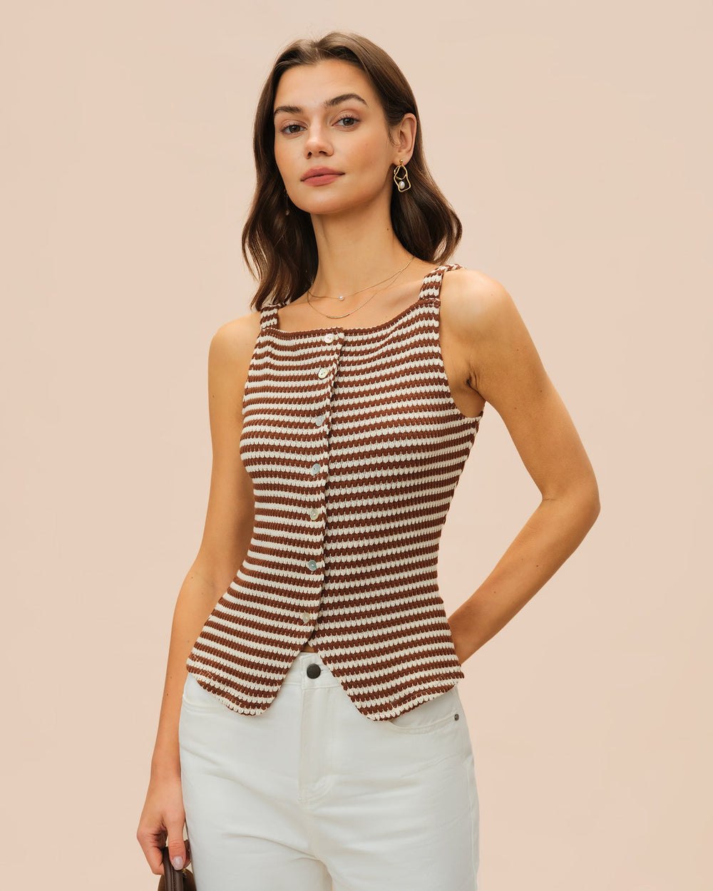 Brown Square Neck Tank Top | Rihoas