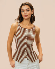 Brown Square Neck Tank Top | Rihoas