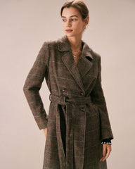 The Coffee Lapel Belted Double Breasted Coat | Rihoas