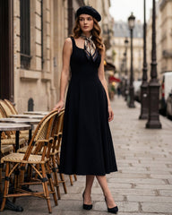 Black Solid Zipper Slip Midi Dress | Rihoas