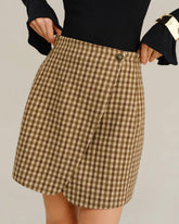Khaki Plaid Wrap Mini Skirt | Rihoas