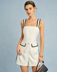 Beige Contrasting Button Shorts | Rihoas
