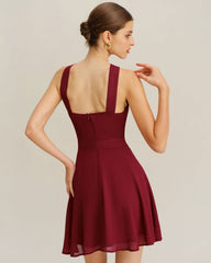 Wine Red Chiffon A-Line Sleeveless Mini Dress | Rihoas