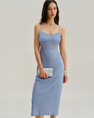 Blue Lace Slip Bodycon Midi Dress | Rihoas
