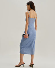 Blue Lace Slip Bodycon Midi Dress | Rihoas