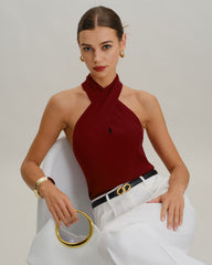 Red Knit Halter Vest | Rihoas