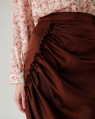 Coffee Ruched Pencil Midi Skirt | Rihoas