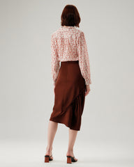 Coffee Ruched Pencil Midi Skirt | Rihoas