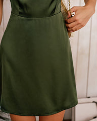 Green Satin Sleeveless Mini Dress | Rihoas