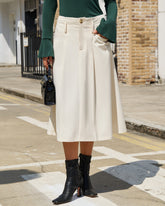 Beige A-Line Pocket Midi Skirt | Rihoas
