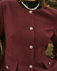 Wine Red Single Breasted Jacket | Rihoas