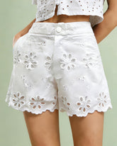 White Floral Button Shorts | Rihoas