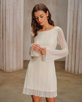 Apricot Lace Bell Sleeve Mini Dress | Rihoas