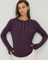 Purple Round Neck Slim Knit Tee | Rihoas