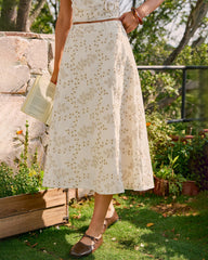 Beige Embroidery Midi Skirt | Rihoas