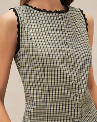 Apricot Boat Neck Plaid Tank Top | Rihoas