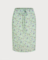 Green Floral Tie Straight Skirt | Rihoas