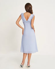 Blue V Neck Midi Dress | Rihoas