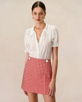 Red Plaid Button Skort | Rihoas
