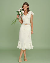 Apricot Embroidery Ruffle Midi Skirt | Rihoas