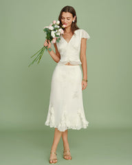 Apricot Embroidery Ruffle Midi Skirt | Rihoas