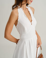 White V Neck Halter Sleeveless Midi Dress | Rihoas
