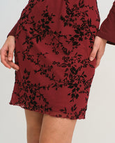 Wine Red Elastic Waist Floral Mini Skirt | Rihoas