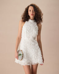 The White Mock Neck Tie-Back Mini Dress | Rihoas