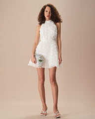 The White Mock Neck Tie-Back Mini Dress | Rihoas