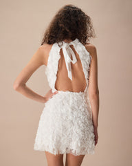 The White Mock Neck Tie-Back Mini Dress | Rihoas