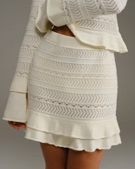 Beige High Waisted Knit Mini Skirt | Rihoas