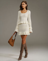 Beige High Waisted Knit Mini Skirt | Rihoas