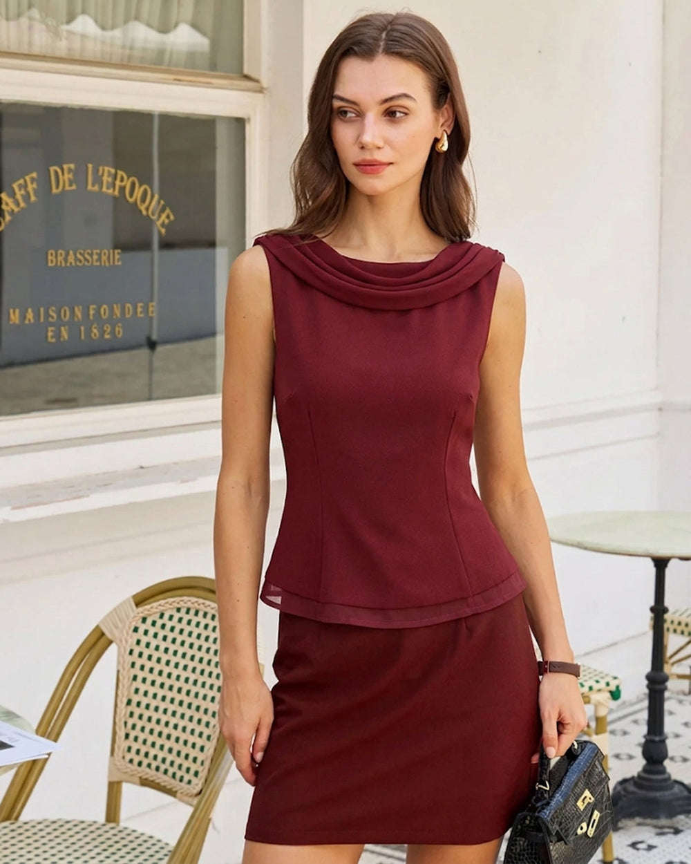 Wine Red Boat Neck Tank Top | Rihoas
