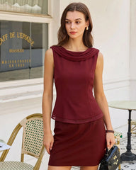Wine Red Boat Neck Tank Top | Rihoas