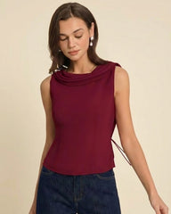 Wine Red Boat Neck Tank Top | Rihoas
