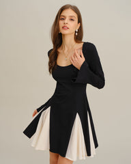 Black Contrasting Bell Sleeve Mini Dress | Rihoas