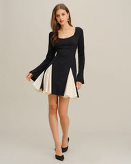 Black Contrasting Bell Sleeve Mini Dress | Rihoas