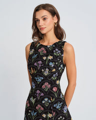 Black Floral Boat Neck Mini Dress | Rihoas