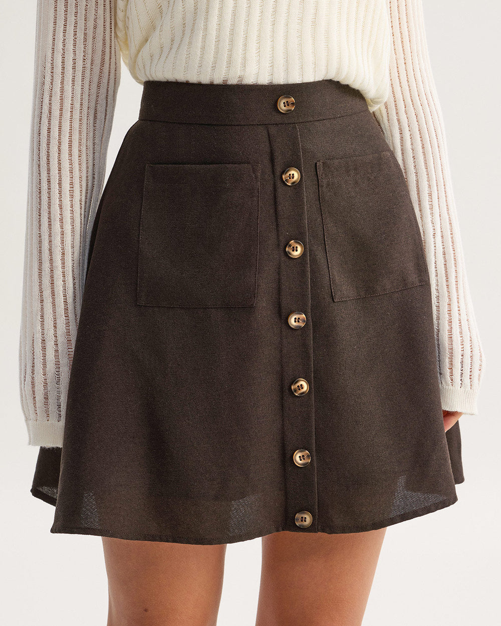 Brown Pocket High Waisted Skirt | Rihoas