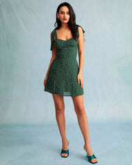 The Green Sweetheart Neck Floral Slip Mini Dress | Rihoas