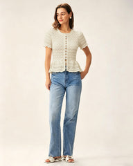 Apricot Textured Single Breasted Cardigan | Rihoas