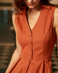 Red Button Sleeveless Midi Dress | Rihoas