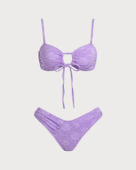 Purple Floral Textured Bandeau Bikini Set | Rihoas
