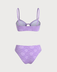 Purple Floral Textured Bandeau Bikini Set | Rihoas