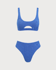 Blue U Neck Textured Bikini Set | Rihoas