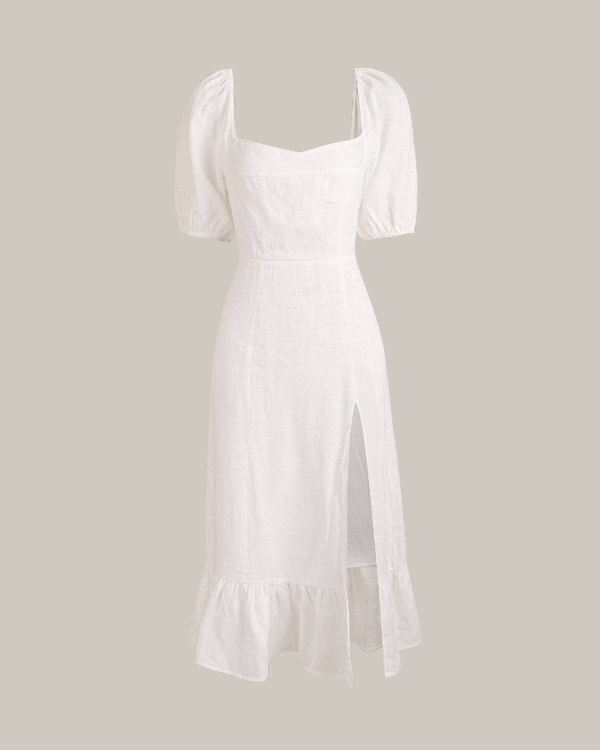 Puff Sleeve Split Hem Midi Dress | Rihoas