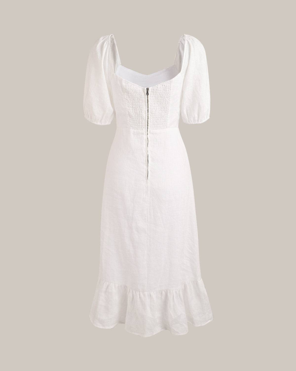 Puff Sleeve Split Hem Midi Dress | Rihoas